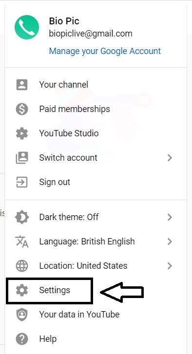 click on YouTube setting