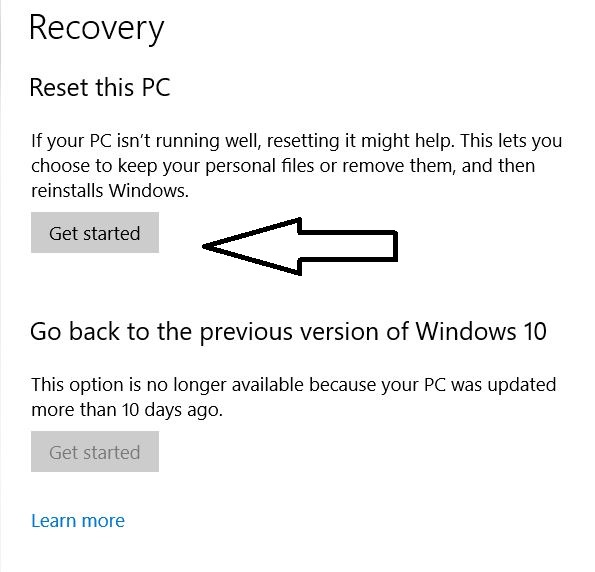 reset windows pc