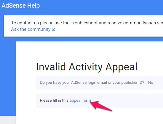 Adsense Invalid Activity Appeal Step 2