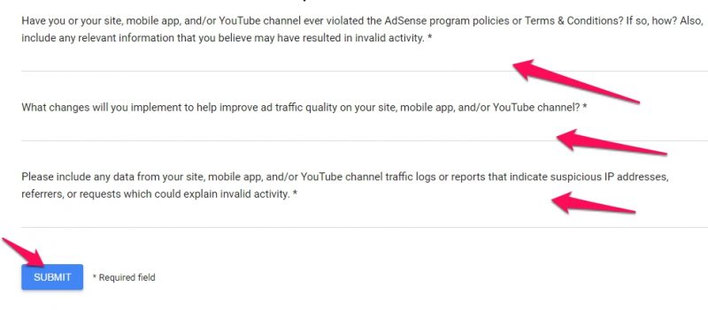 Adsense Invalid Activity Appeal Step 3