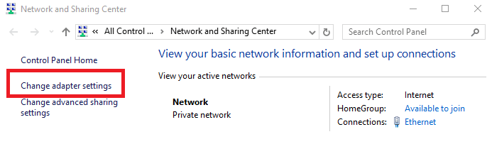 click on change adopter setting