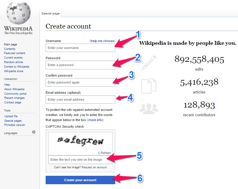 create wikipedia account