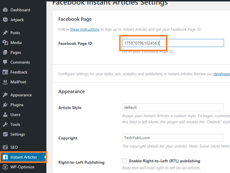 enter facebook page app id