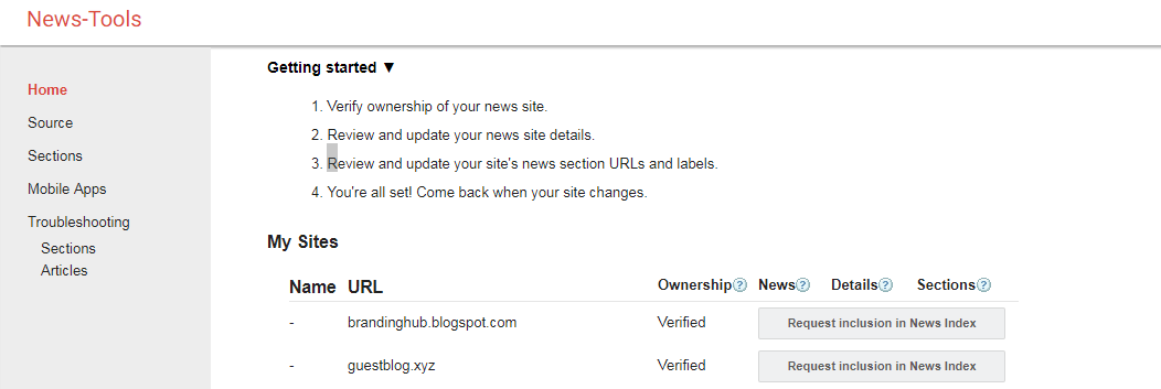 Google news publisher center