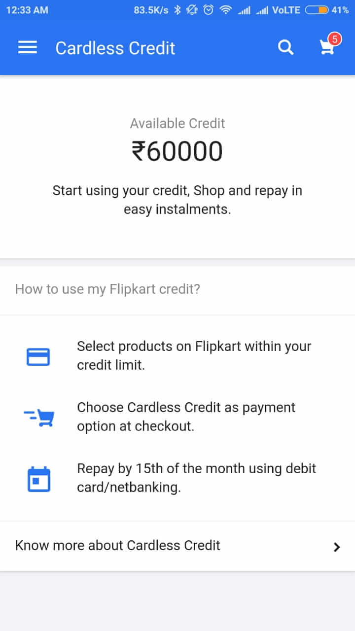 Flipkart Cardless Credit Loan