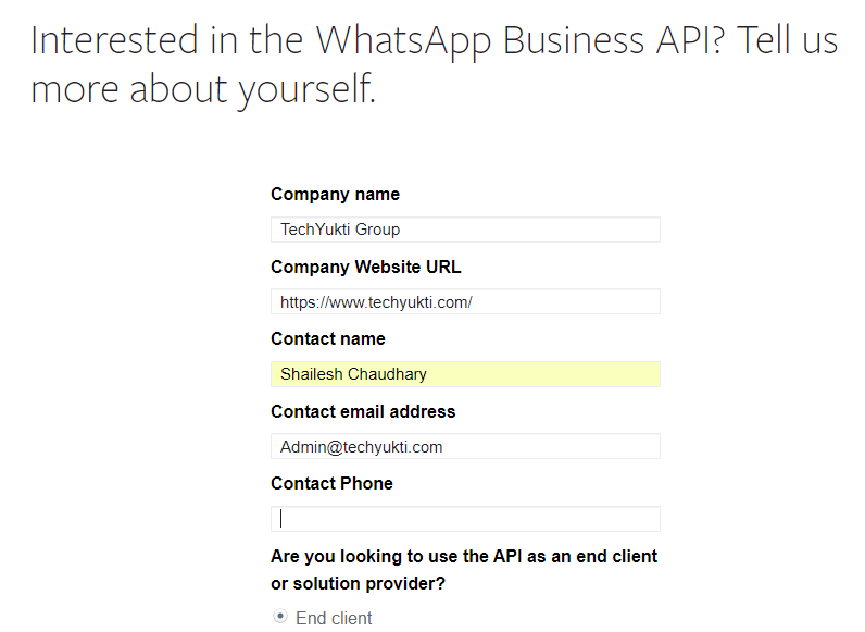 WhastApp API for business
