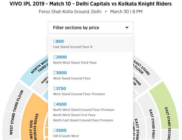 ipl match ticket price