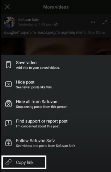 copy facebook video url