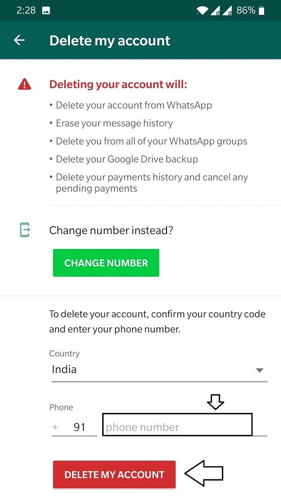 delete WhatsApp account
