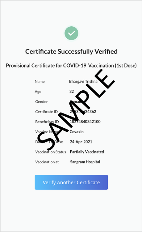 Corona Certificate Sample